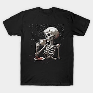 Coffee Drinking Skeleton Lazy DIY Halloween Costume Womens T-Shirt